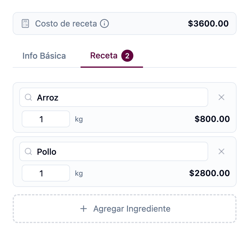 Recetas con costos